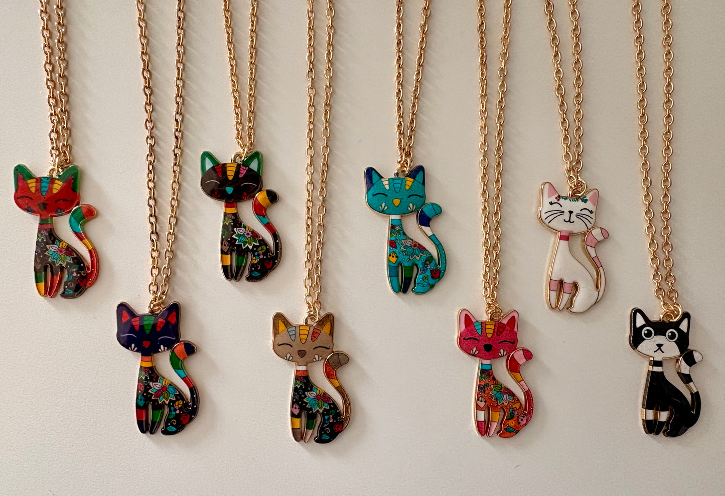 Cat Pendant Necklace - black floral