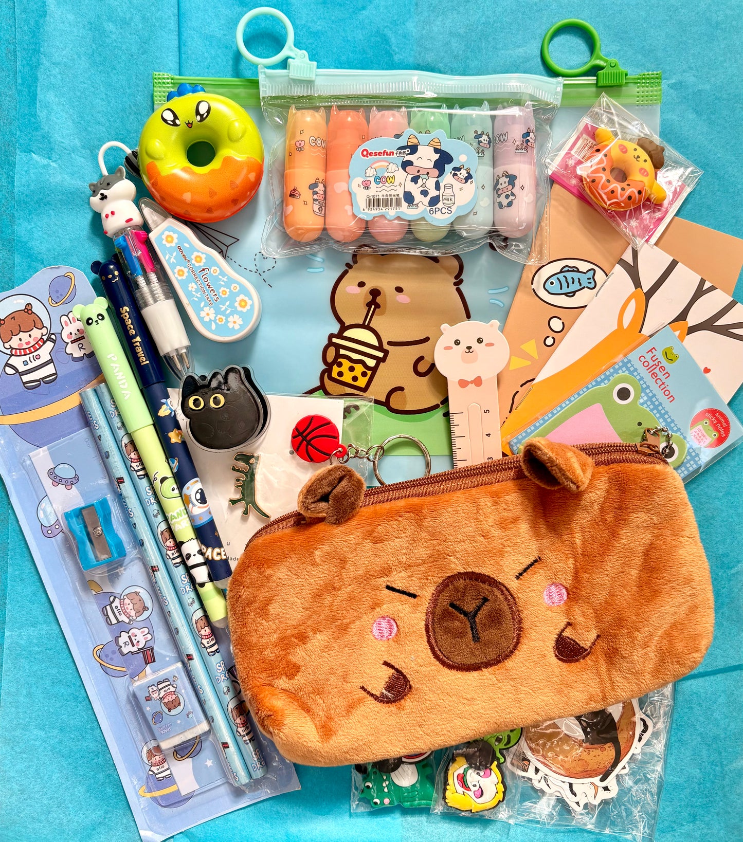 Curated Stationery Gift Box – Cute Surprise Stationery Green, Blue, Brown (NZ)