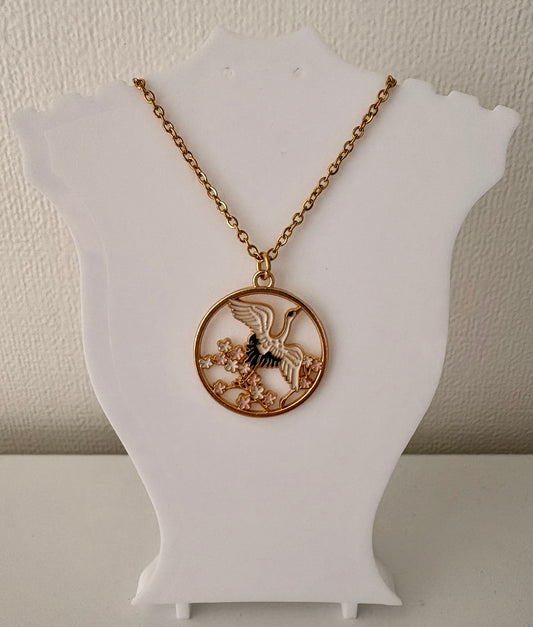 Crane Blossom Pendant Necklace