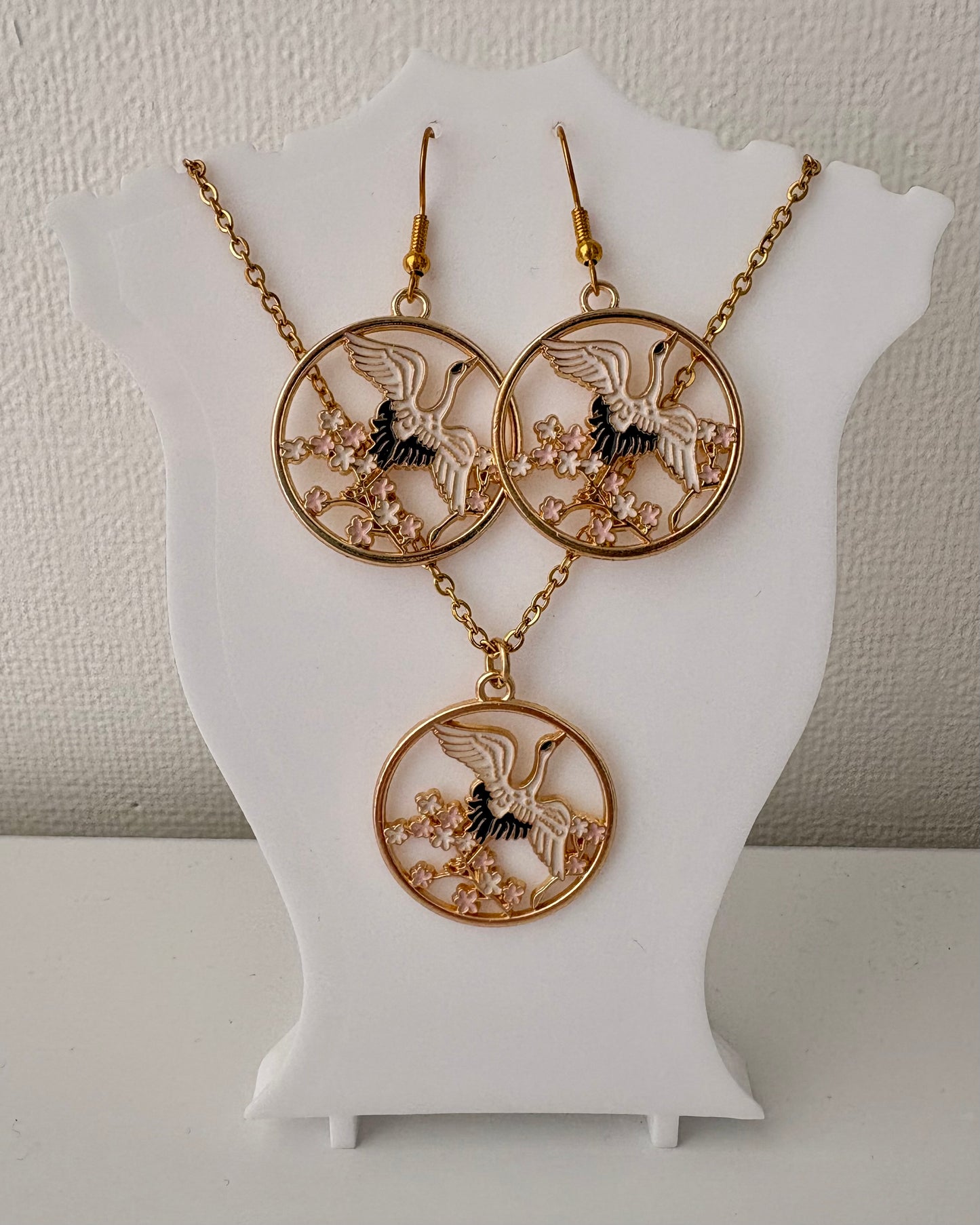 Crane Blossom Circle Drop Earrings
