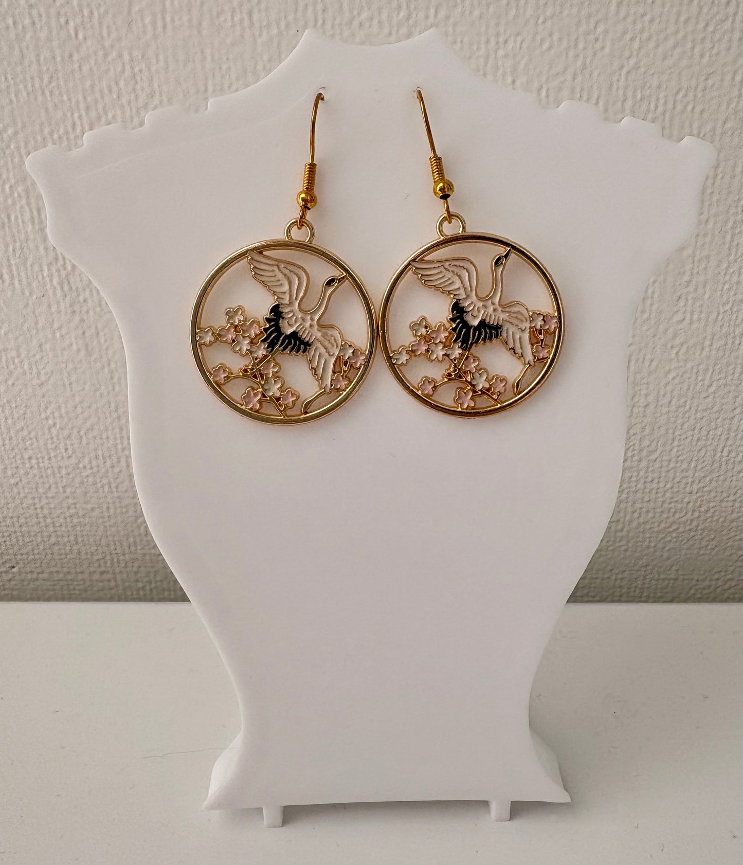 Crane Blossom Circle Drop Earrings